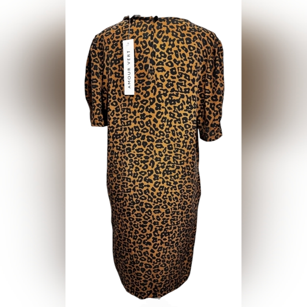 Leopard Print Short Sleeve Shift Dress - Brown - Picture 2 of 5